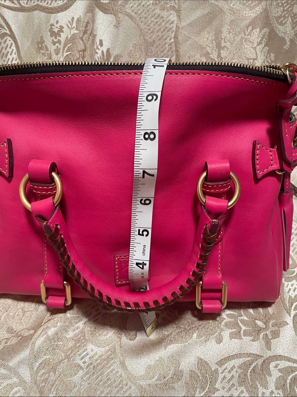 Dooney & Bourke Fuchsia Leather Satchel with Gold Hardware - Picture 10 of 12